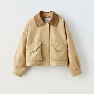 Zara Beige barn coat chore Jacket with Light Brown Collar size 8